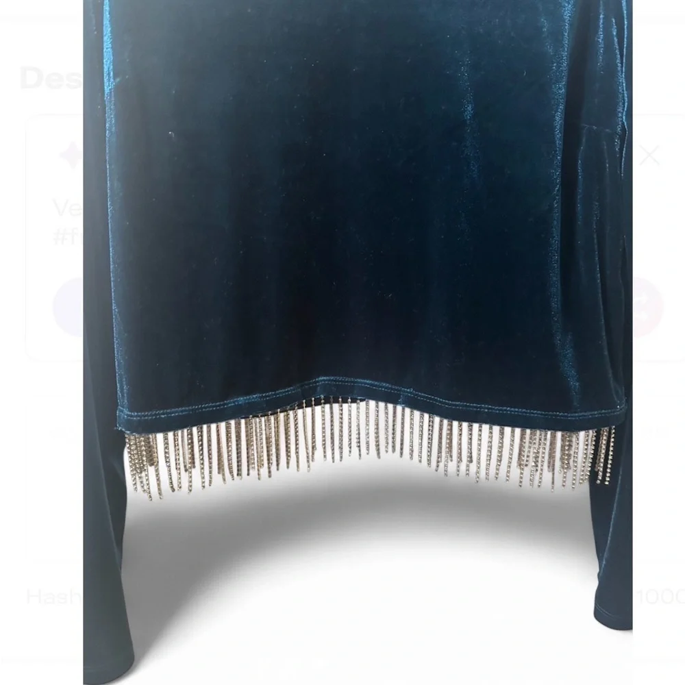 JOIE Women's Velvet Mock Neck Long Sleeve Rhinestone Fringe Crop Top - Picture 4 of 5